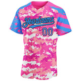 Custom Camo USA Flag Black Electric Blue-Pink Stars & Stripes Raglan Sleeves Salute To Service Authentic Baseball Jersey
