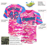 Custom Camo USA Flag Black Electric Blue-Pink Stars & Stripes Raglan Sleeves Salute To Service Authentic Baseball Jersey