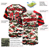 Custom Camo USA Flag Black-Fire Red Stars & Stripes Raglan Sleeves Salute To Service Authentic Baseball Jersey