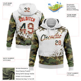 Custom Stitched Camo Vintage USA Flag White Cream-Red Paint Splatter Salute To Service Pullover Sweatshirt Hoodie