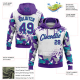 Custom Stitched Camo Purple White-Teal Paint Splatter Salute To Service Pullover Sweatshirt Hoodie