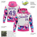 Custom Stitched Camo Purple Pink-White Paint Splatter Salute To Service Pullover Sweatshirt Hoodie