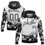 Custom Stitched Camo Steel Gray Black-White Paint Splatter Salute To Service Pullover Sweatshirt Hoodie