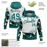 Custom Stitched Camo Teal-White Paint Splatter Salute To Service Pullover Sweatshirt Hoodie