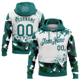 Custom Stitched Camo Teal-White Paint Splatter Salute To Service Pullover Sweatshirt Hoodie