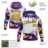 Custom Stitched Camo Gold Purple White-Black Paint SplatterSalute To Service  Pullover Sweatshirt Hoodie