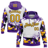 Custom Stitched Camo Gold Purple White-Black Paint SplatterSalute To Service  Pullover Sweatshirt Hoodie