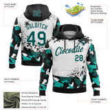 Custom Stitched Camo Midnight Green Black-White Paint Splatter Salute To Service Pullover Sweatshirt Hoodie
