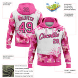 Custom Stitched Camo Pink White-Black Paint Splatter Salute To Service Pullover Sweatshirt Hoodie