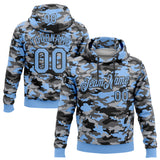 Custom Stitched Camo Light Blue-Black Salute To Service Pullover Sweatshirt Hoodie