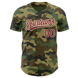 Custom Camo Burgundy-Cream Authentic Salute To Service Baseball Jersey