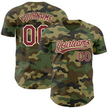 Custom Camo Burgundy-Cream Authentic Salute To Service Baseball Jersey