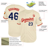 Custom Cream Navy Red-Gray Mesh Authentic Throwback Baseball Jersey