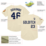 Custom Cream Navy Mesh Authentic Throwback Baseball Jersey
