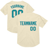 Custom Cream Teal-Gray Mesh Authentic Throwback Baseball Jersey