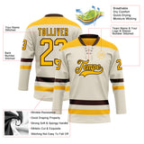 Custom Cream Gold-Brown Hockey Lace Neck Jersey