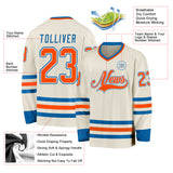Custom Cream Orange White-Blue Hockey Jersey