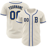 Custom Cream Royal-Old Gold Authentic Baseball Jersey