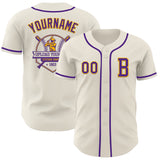 Custom Cream Purple-Gold Authentic Baseball Jersey