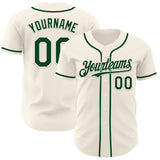 Custom Cream Green Authentic Baseball Jersey