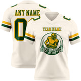 Custom Cream Green-Gold Authentic Football Jersey
