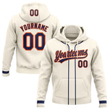 Custom Stitched Cream Navy-Orange Baseball Pullover Sweatshirt Hoodie