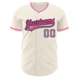 Custom Cream Gray Black-Pink Authentic Baseball Jersey