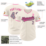 Custom Cream Gray Black-Pink Authentic Baseball Jersey