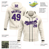 Custom Stitched Cream Purple-Black Baseball Pullover Sweatshirt Hoodie