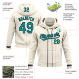 Custom Stitched Cream Teal-Black Baseball Pullover Sweatshirt Hoodie