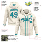 Custom Stitched Cream Teal-Gray Baseball Pullover Sweatshirt Hoodie