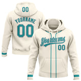 Custom Stitched Cream Teal-Gray Baseball Pullover Sweatshirt Hoodie