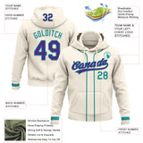 Custom Stitched Cream Purple-Teal Baseball Pullover Sweatshirt Hoodie