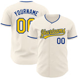 Custom Cream Yellow-Royal Authentic Baseball Jersey