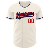 Custom Cream Navy-Red Authentic Baseball Jersey