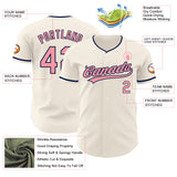 Custom Cream Medium Pink-Navy Authentic Baseball Jersey