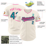 Custom Cream Teal Black-Pink Authentic Baseball Jersey
