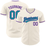 Custom Cream Teal-Purple Authentic Baseball Jersey