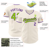Custom Cream Neon Green-Purple Authentic Baseball Jersey