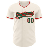 Custom Cream Kelly Green-Red Authentic Baseball Jersey