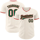 Custom Cream Kelly Green-Red Authentic Baseball Jersey