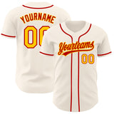Custom Cream Yellow-Red Authentic Baseball Jersey