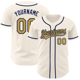 Custom Cream Old Gold-Navy Authentic Baseball Jersey