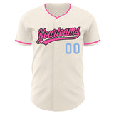 Custom Cream Pink Black-Light Blue Authentic Baseball Jersey