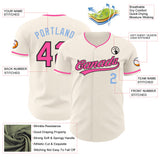 Custom Cream Pink Black-Light Blue Authentic Baseball Jersey