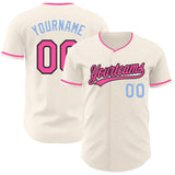 Custom Cream Pink Black-Light Blue Authentic Baseball Jersey