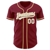Custom Crimson White-Vegas Gold Authentic Baseball Jersey