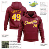 Custom Stitched Crimson Yellow-White Pullover Sweatshirt Hoodie