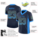 Custom Navy Powder Blue-Yellow Drift Fashion Football Jersey