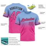 Custom Light Blue Pink-Black Fade Fashion Performance T-Shirt
